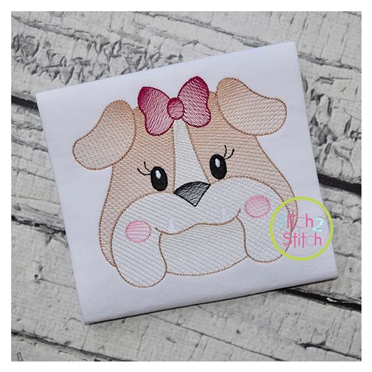 Bulldog Face Girl Sketch Embroidery | Machine Embroidery Designs by JuJu