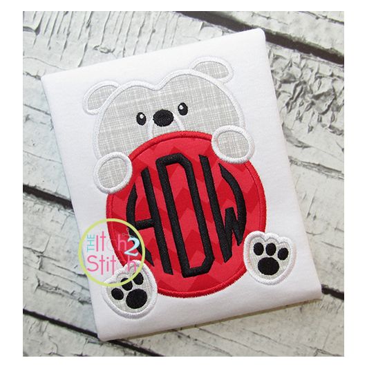 Bulldog Mascot Monogram Peeker Applique | Machine Embroidery Designs by JuJu