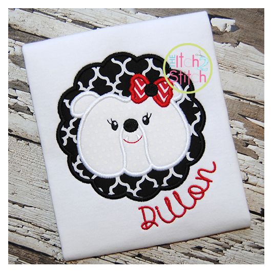 Bulldog Face Scallop Girl Applique | Machine Embroidery Designs by JuJu