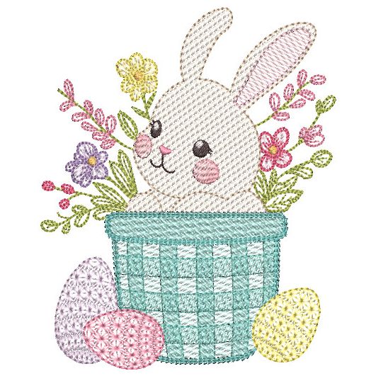 Bunny Basket Sketch | Machine Embroidery Designs by JuJu