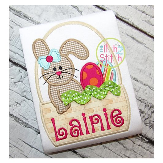 Easter Bunny Basket Girl Applique | Machine Embroidery Designs by JuJu