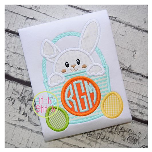 Bunny Basket Monogram Applique | Machine Embroidery Designs by JuJu