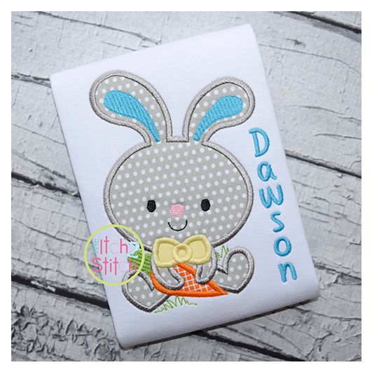 Bunny Boy Holding Carrot Applique | Machine Embroidery Designs by JuJu