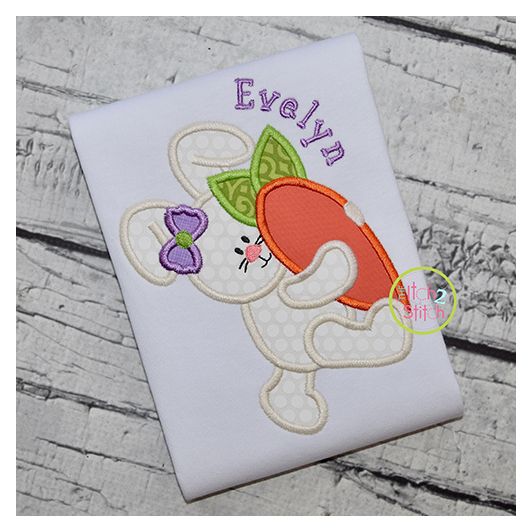 Bunny Carrot Girl Applique | Machine Embroidery Designs by JuJu