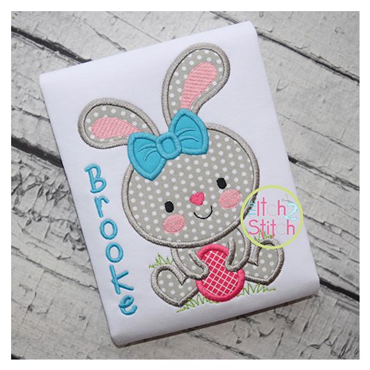 I2S Bunny Girl Holding Egg 2 Applique | Machine Embroidery Designs by JuJu