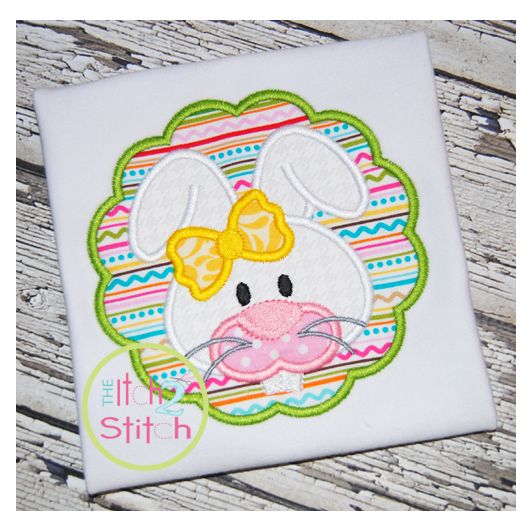 Bunny Face Scalloped Circle | Machine Embroidery Designs by JuJu