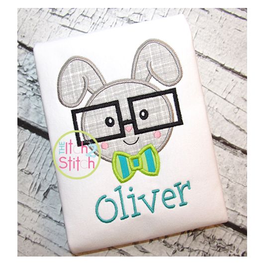 Bunny Glasses Boy Applique | Machine Embroidery Designs by JuJu