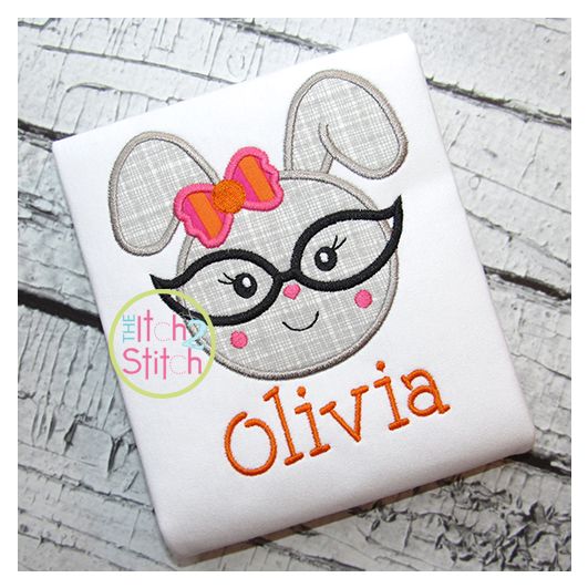 Bunny Glasses Girl Applique | Machine Embroidery Designs by JuJu