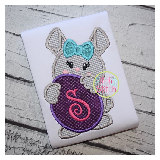 Bunny Holding Egg Girl Applique | Machine Embroidery Designs by JuJu