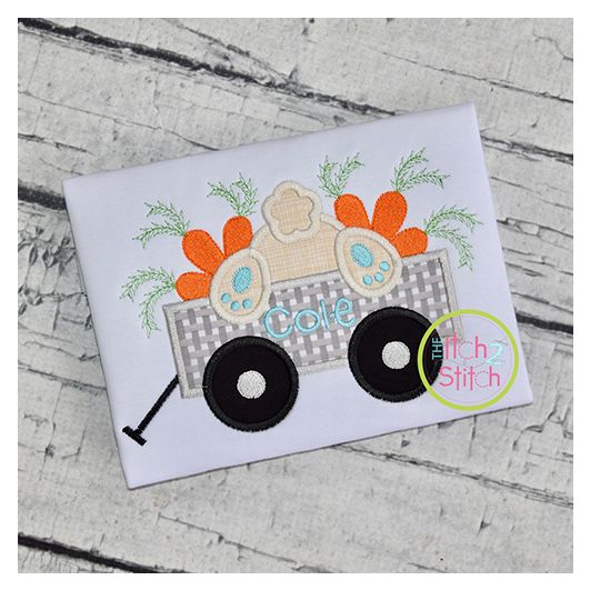 Bunny Carrot Wagon Applique Design | Machine Embroidery Designs by JuJu