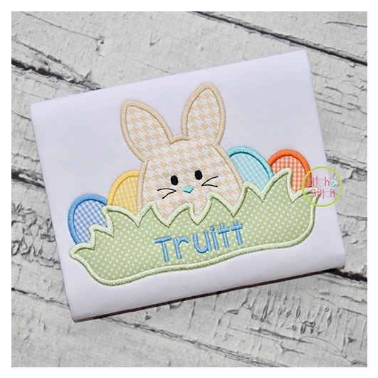 Bunny in the Grass Boy Applique | Machine Embroidery Designs by JuJu
