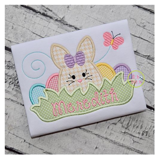 Bunny in the Grass Girl Applique | Machine Embroidery Designs by JuJu