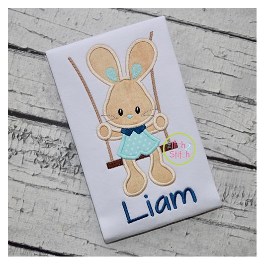 Itch 2 Stitch Bunny In Swing Boy Applique Digital Embroidery Machine Designs by JuJu