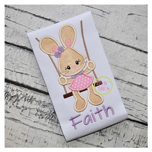 Itch 2 Stitch Bunny In Swing Girl Applique Digital Embroidery Machine Designs by JuJu