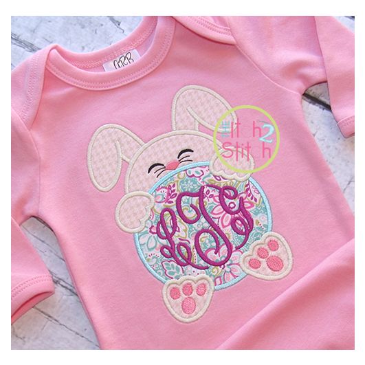 Bunny Monogram Peeker Applique | Machine Embroidery Designs by JuJu