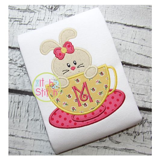 Bunny Teacup Applique | Machine Embroidery Designs by JuJu