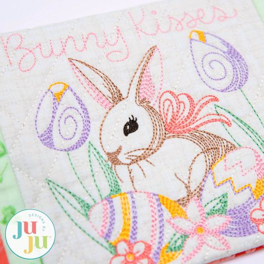In The Hoop Bunny Kisses Mug Rug Project | Machine Embroidery Designs by JuJu