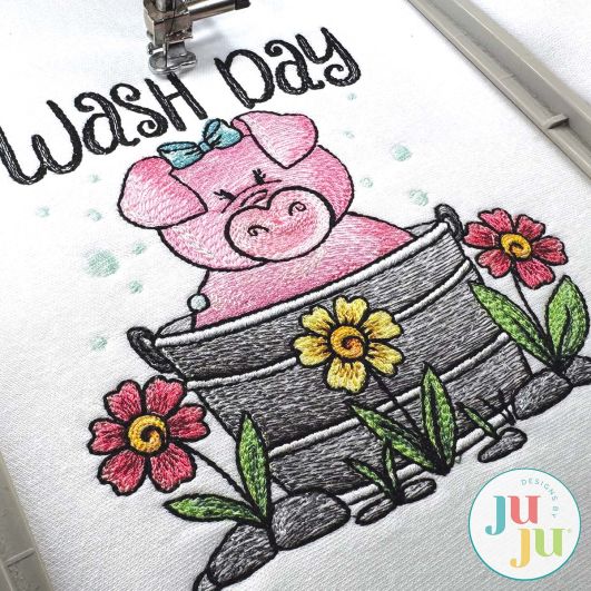 Pig Wash Day Word Art Embroidery Design | Machine Embroidery Designs by JuJu
