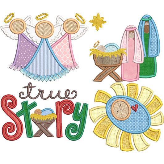 Nativity Christmas Applique Satin Stitch 1 Embroidery Set | Machine Embroidery Designs by JuJu