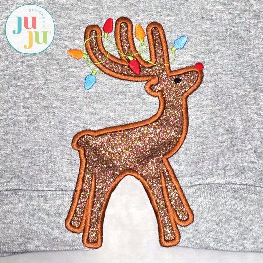 Reindeer Side Seam Cutaway Applique Embroidery Design | Machine Embroidery Designs by JuJu