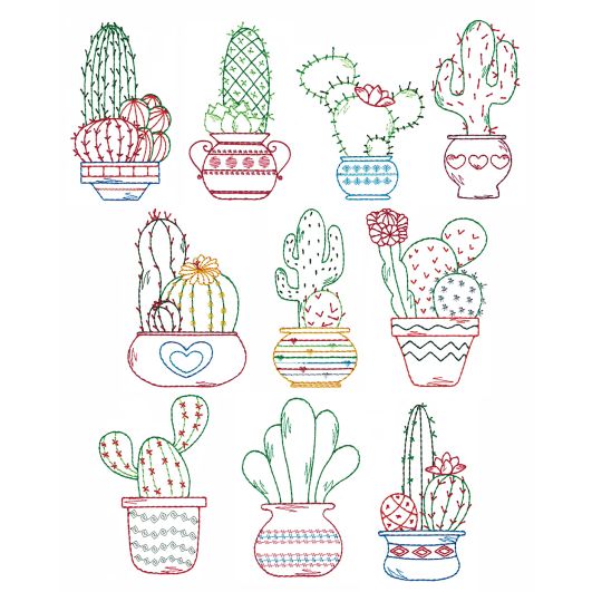 Cute Cactus Vintage Stitch Machine Embroidery Designs by JuJu