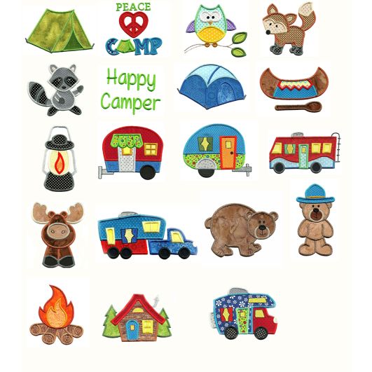 Go Camping Applique Machine Embroidery Designs by JuJu 
