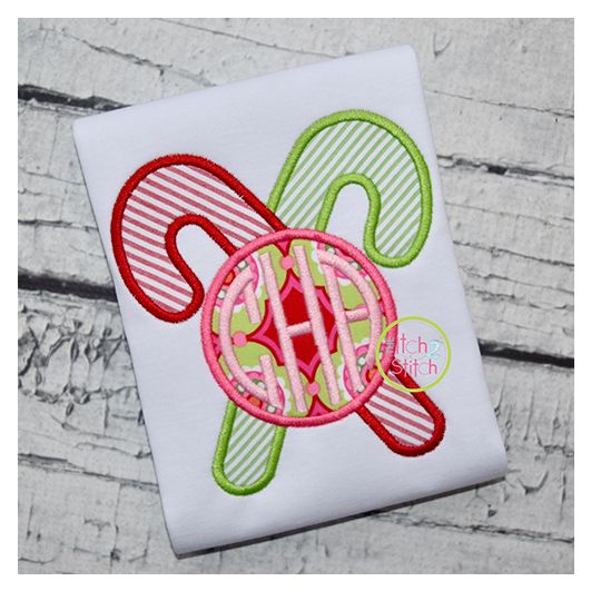 Double Christmas Candy Cane Monogram Applique Frame | Machine Embroidery Designs by JuJu