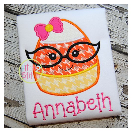 Candy Corn Glasses Girl | Machine Embroidery Designs by JuJu