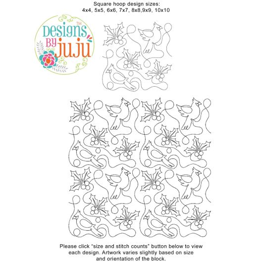 Cardinals and Berries End-to-End Quilting | Machine Embroidery Designs by JuJu