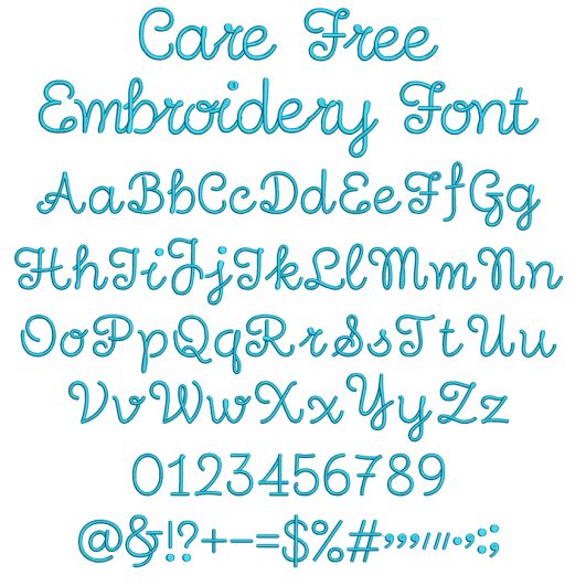 Care Free Embroidery Font | Machine Embroidery Designs by JuJu