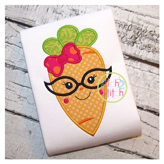 Carrot Glasses Girl Applique | Machine Embroidery Designs by JuJu