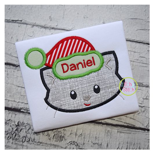 Winter Cat Face Boy Applique | Machine Embroidery Designs by JuJu