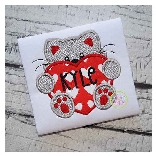 Cat With Heart Boy Applique | Machine Embroidery Designs by JuJu