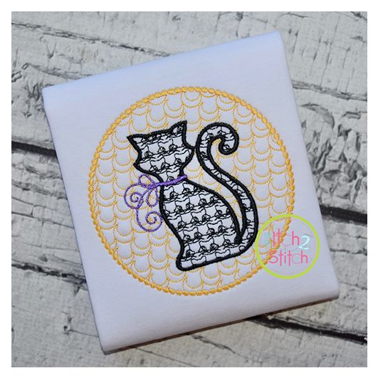 Cat in Moon Motif Embroidery | Machine Embroidery Designs by JuJu