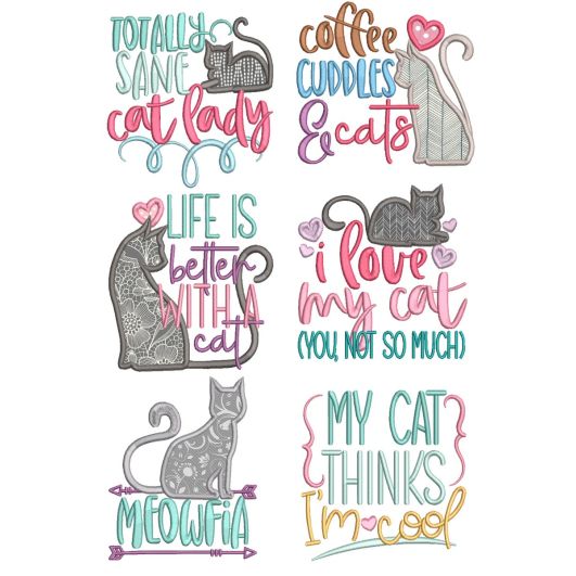 Cat Lovers Word Art 1 Machine Embroidery Designs by JuJu

