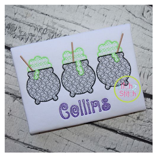 Cauldron Trio Motif Embroidery | Machine Embroidery Designs by JuJu