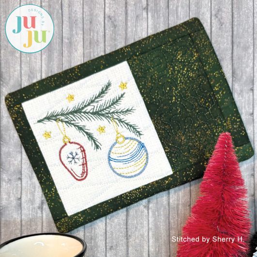 Sketch Pine Branch Mug Rug by Oma's Place | Machine Embroidery Designs by JuJu