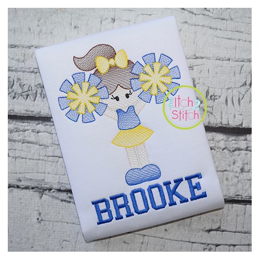 Cheerleader Standing Sketch Embroidery | Machine Embroidery Designs by JuJu