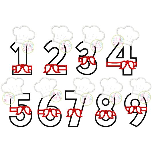 Chef Hat Numbers Set Applique