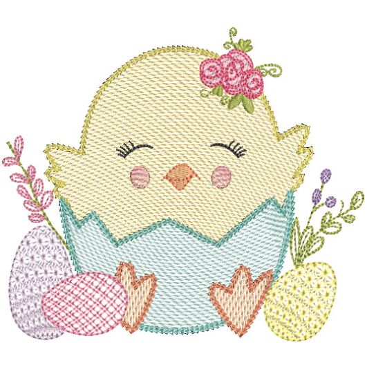 Chick Egg Flowers Sketch | Machine Embroidery Designs by JuJu