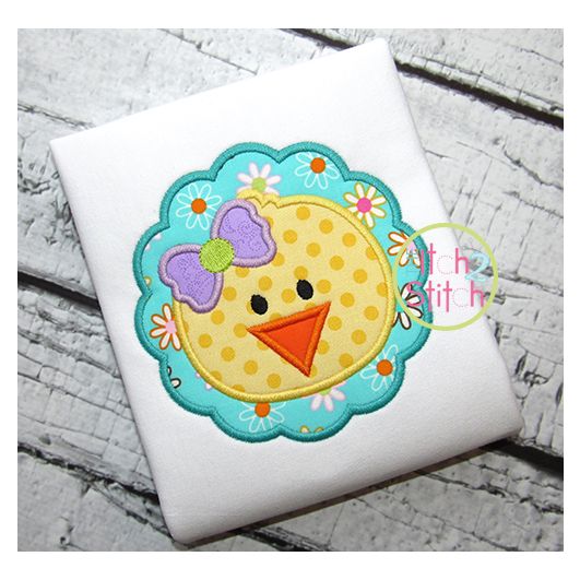 Chick Face Scalloped Circle Applique | Machine Embroidery Designs by JuJu