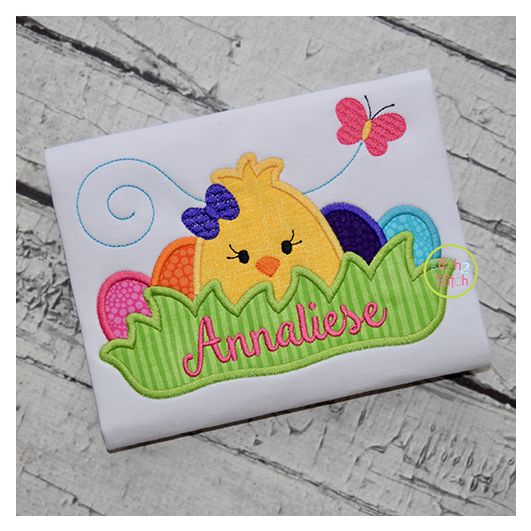 Chick in the Grass Girl Applique | Machine Embroidery Designs by JuJu