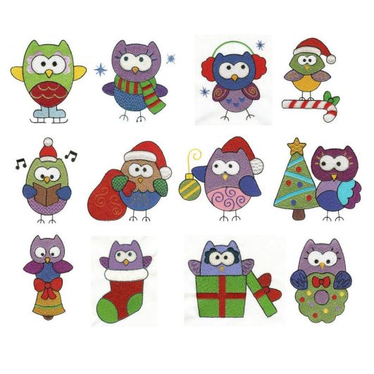 Christmas Owls Filled Machine Embroidery Designs by JuJu