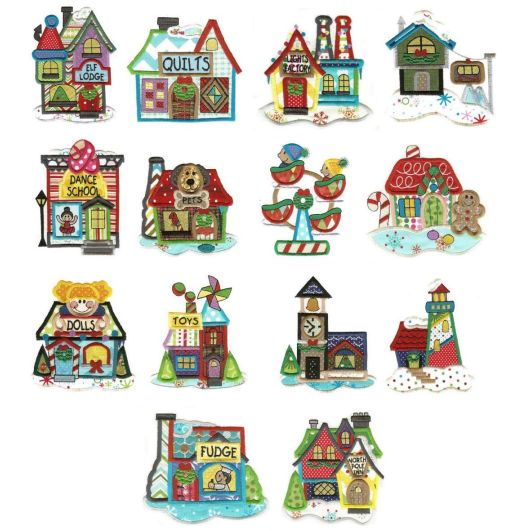 Jumbo Christmas North Pole Village Set 4 Applique Machine Embroidery Designs by JuJu 