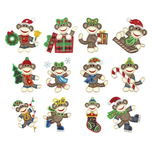 Christmas Sock Monkeys Applique Machine Embroidery Designs by JuJu 