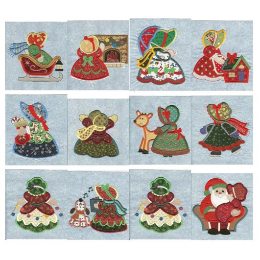 Jumbo Sunbonnet Belles Christmas Applique Machine Embroidery Designs by JuJu 