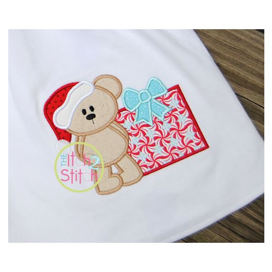 Christmas Bear Present Applique | Machine Embroidery Designs by JuJu