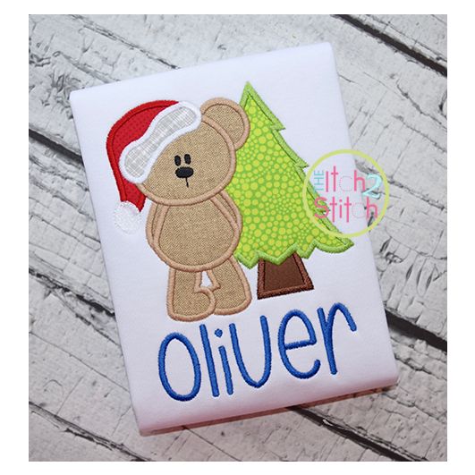 Christmas Bear Tree Applique | Machine Embroidery Designs by JuJu