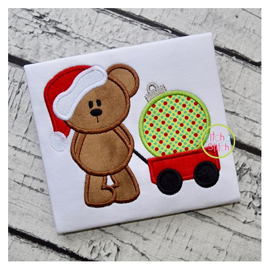 Christmas Bear Wagon Ornament Applique | Machine Embroidery Designs by JuJu