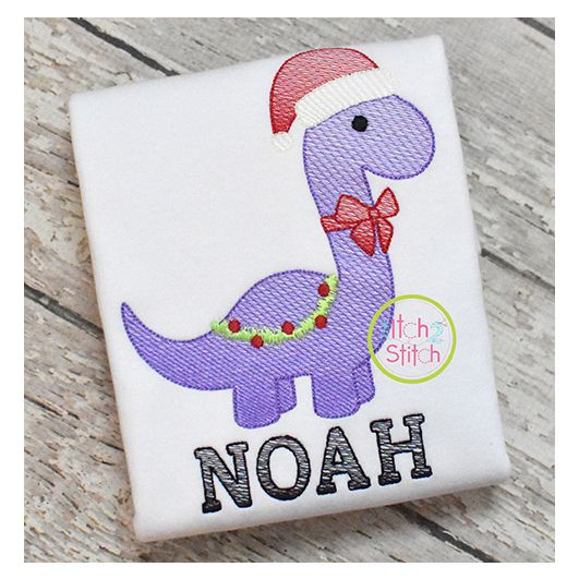 Christmas Brontosaurus Sketch | Machine Embroidery Designs by JuJu